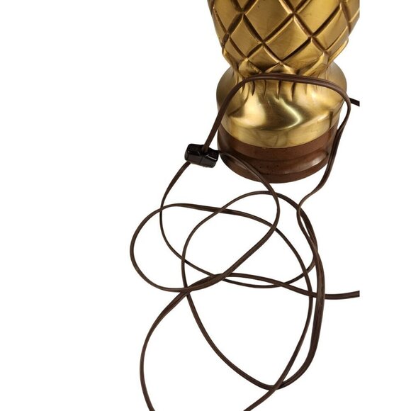 Vintage Brass Pineapple Table Lamp With Harp with Finial & Brown Cord 27" - Picture 15 of 16